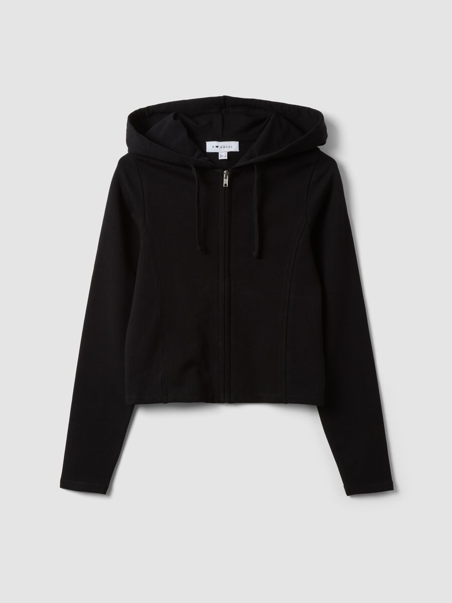 Black pure cotton full-zip hoodie with fitted cut_0