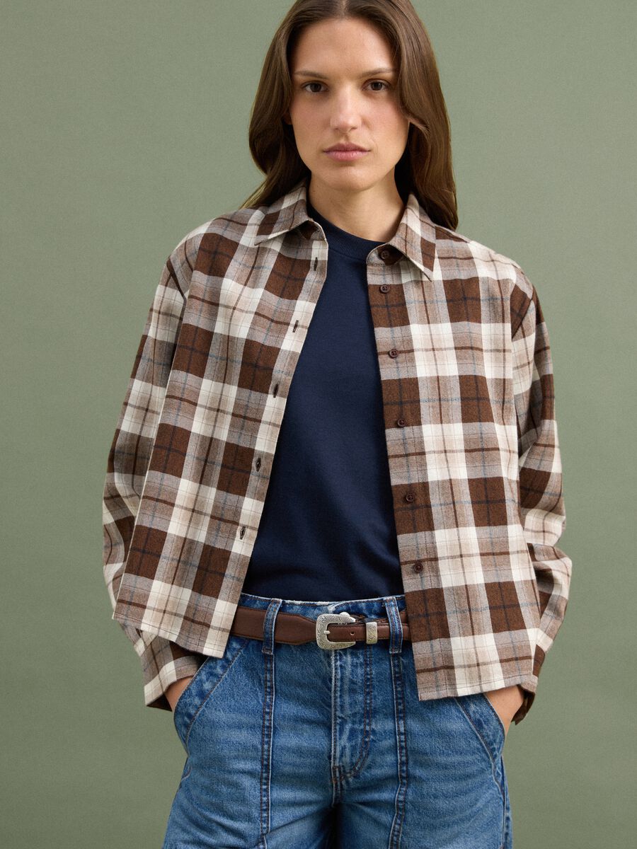 Camicia marrone a quadri in flanella di puro cotone regular fit_2