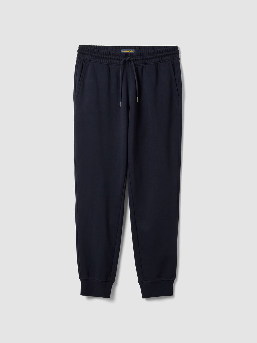 Blue cotton-blend joggers with cuffed hems and drawstring_0