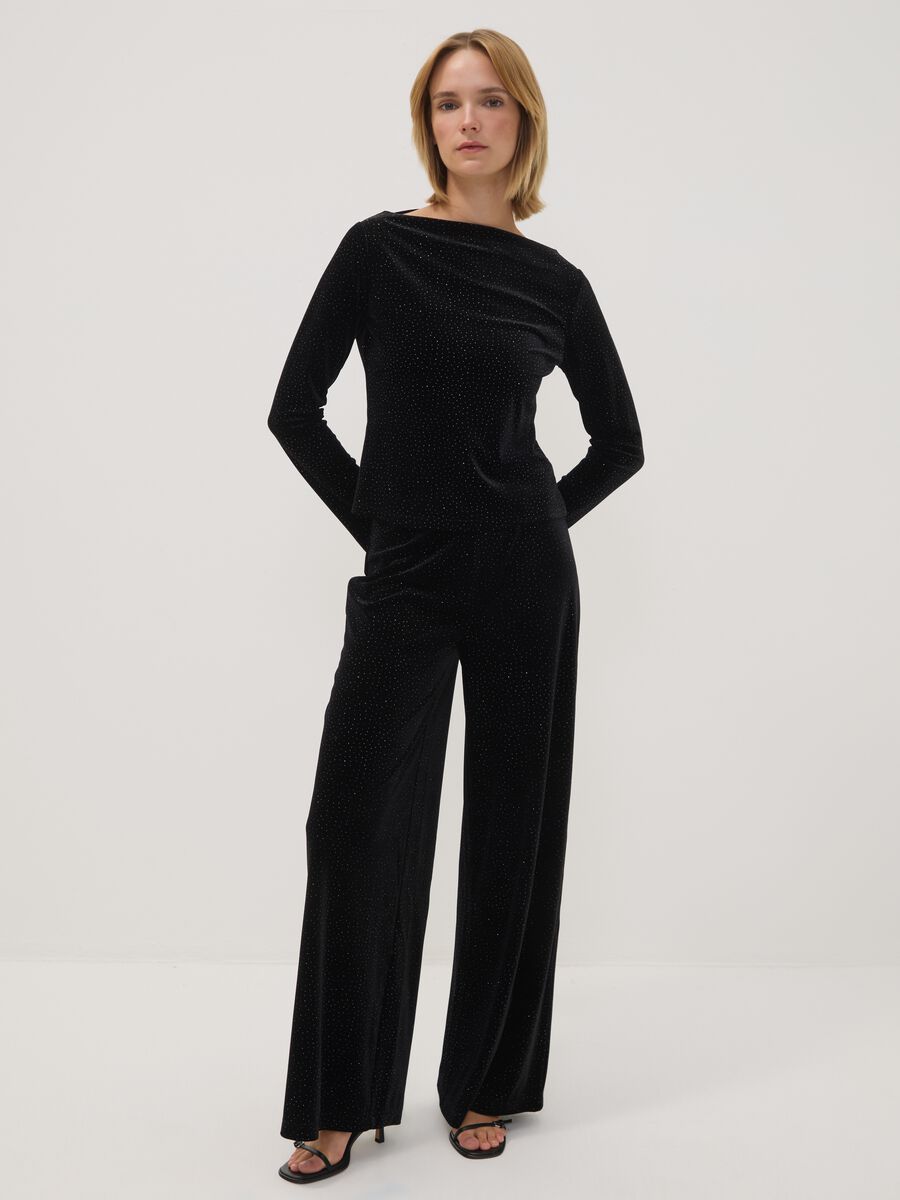Black Stretch Fabric Crew-Neck Top_1