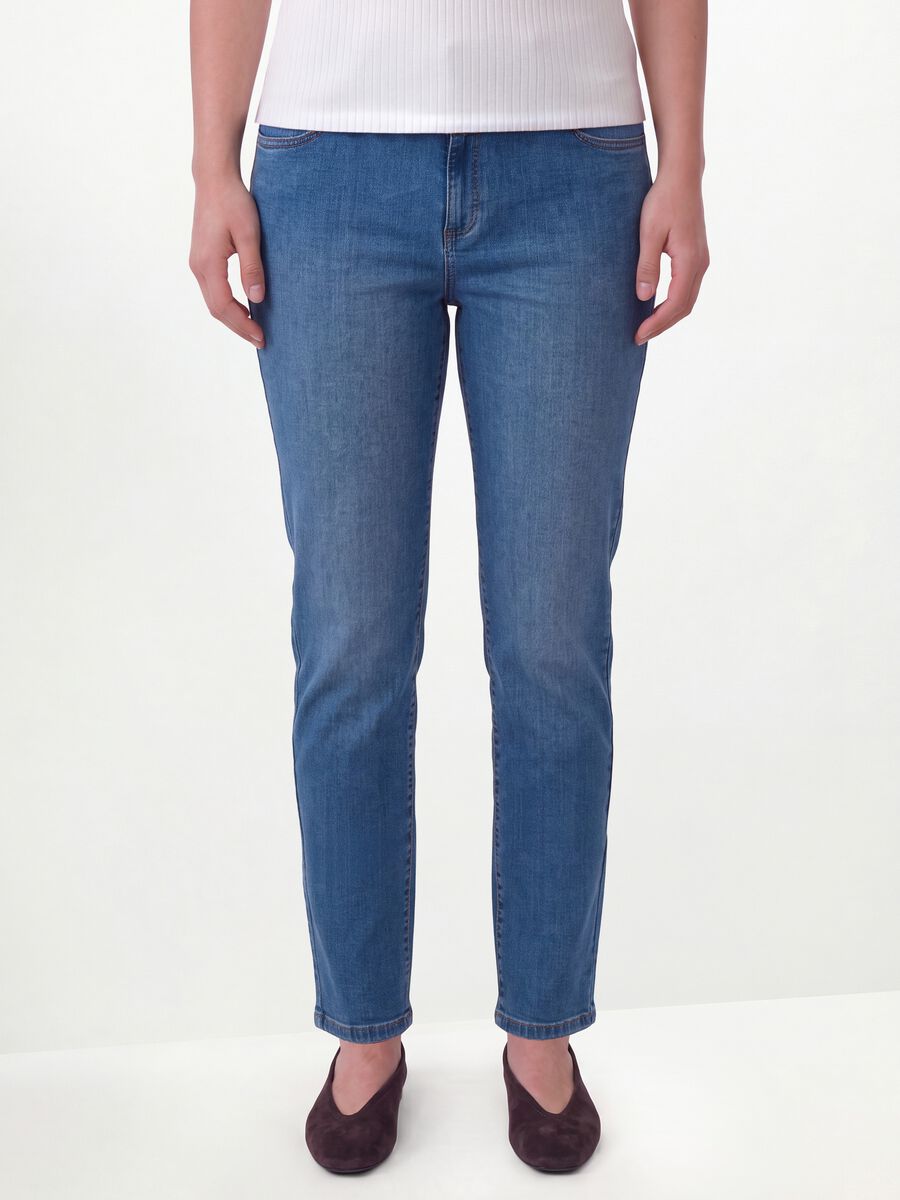 Blue denim slim-fit stretch cotton jeans_1