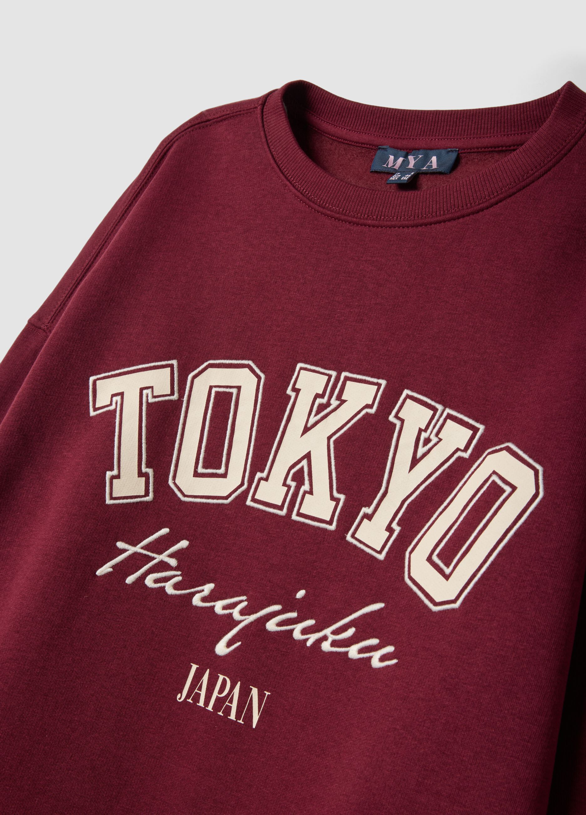 Red cotton-blend sweatshirt with Tokyo slogan