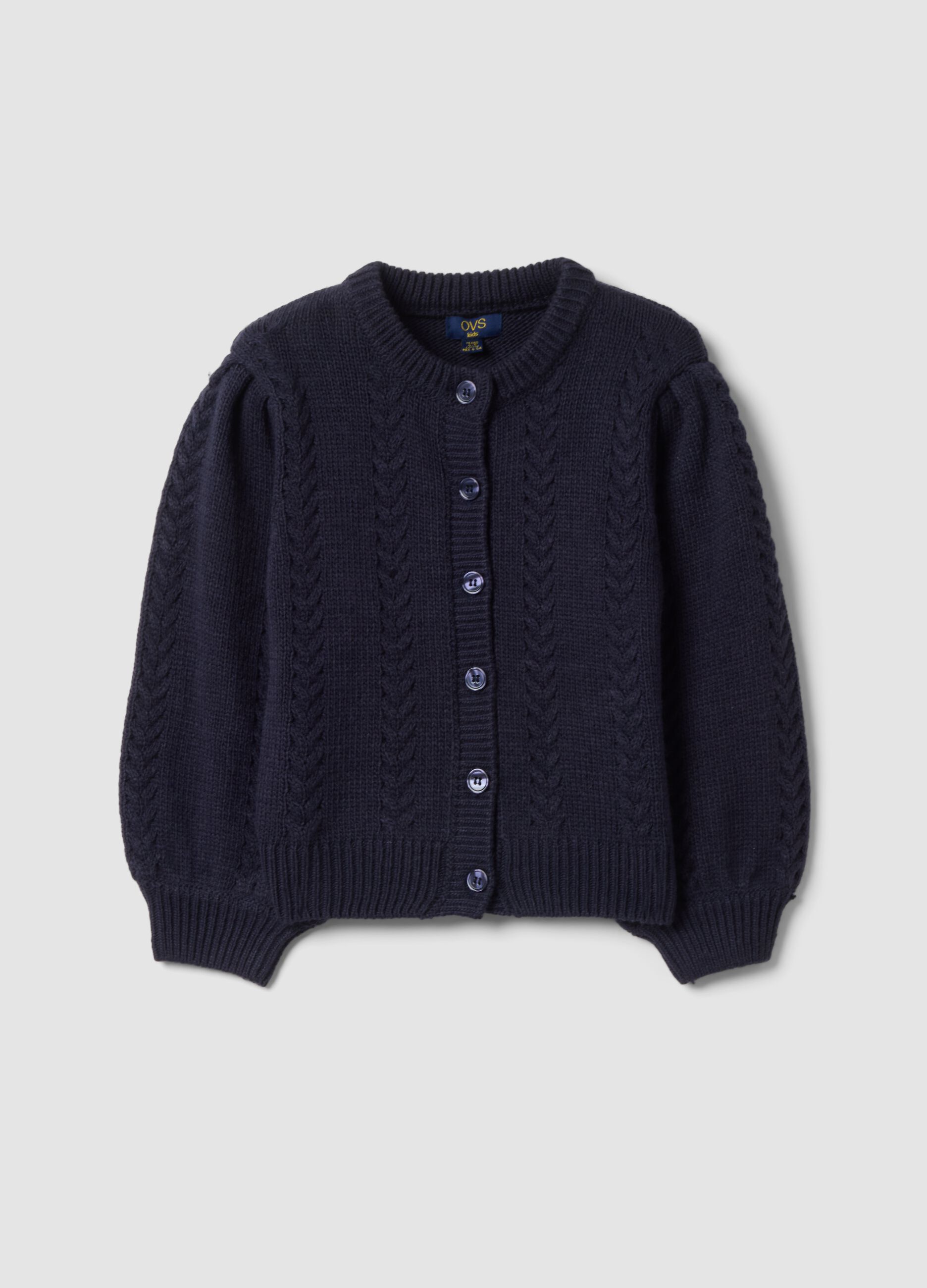 Blue cable-knit cardigan with buttons, regular fit
