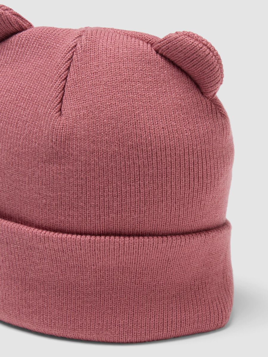 Pink knitted viscose-blend hat with ears_1
