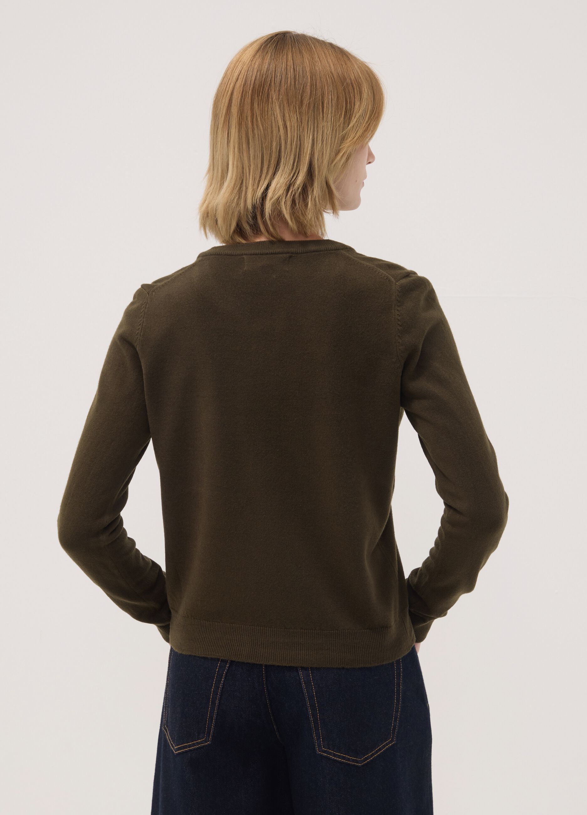 Cardigan verde girocollo regular fit con bottoni
