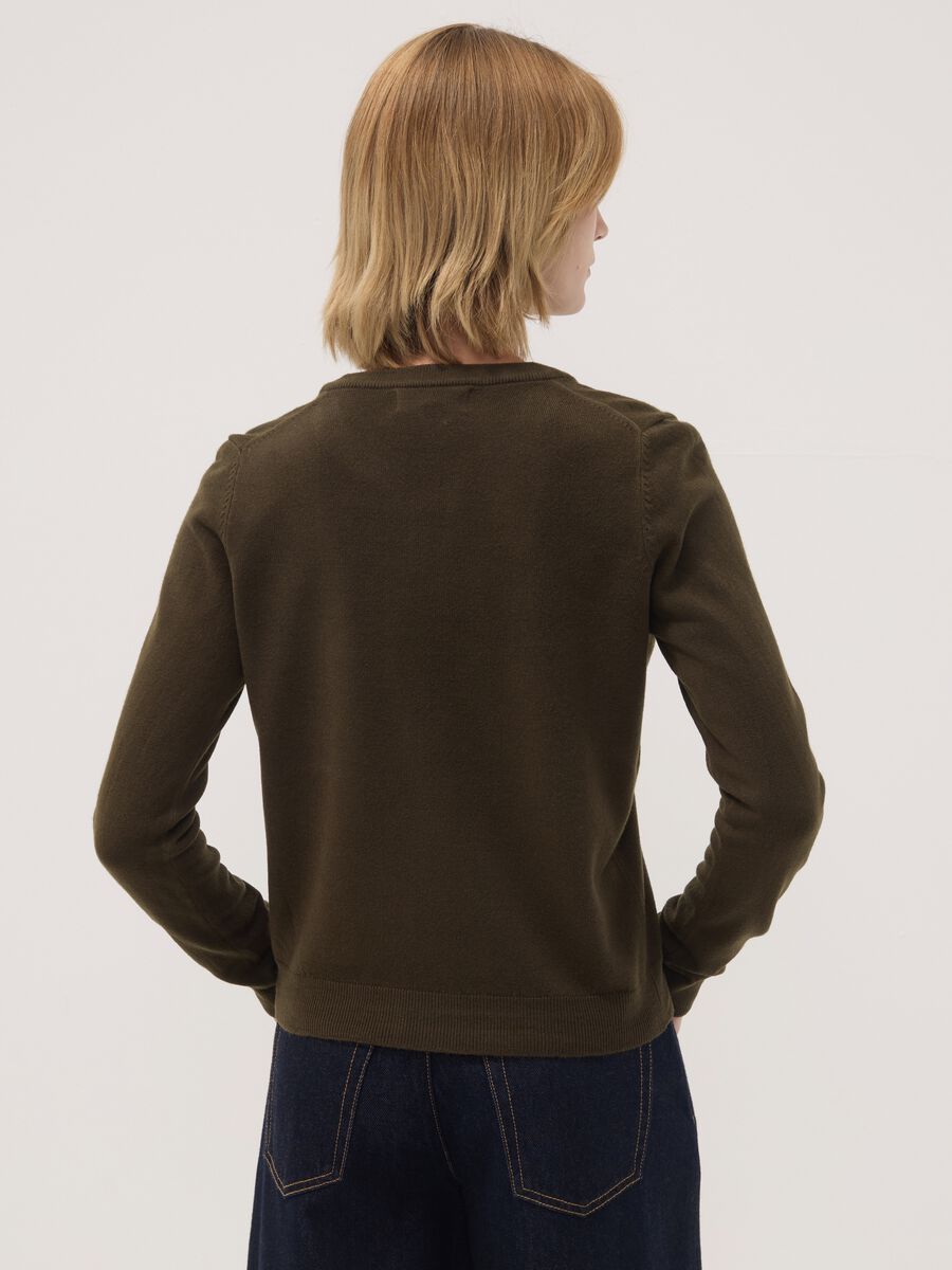Green crew-neck regular-fit cardigan with buttons_3