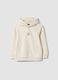 Beige cotton-blend hoodie sweatshirt with crew neck_0