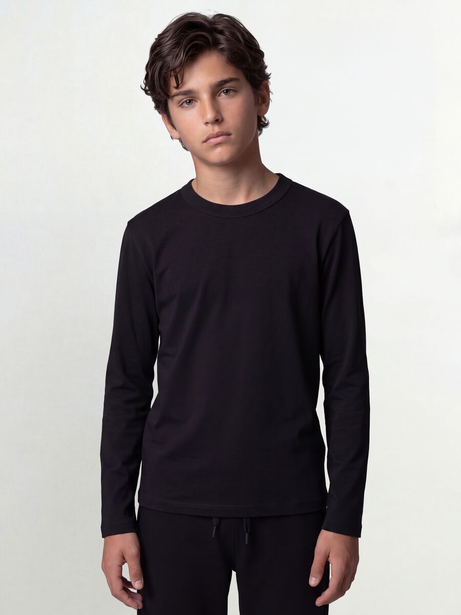 Black regular-fit stretch organic cotton T-shirt for boys_0