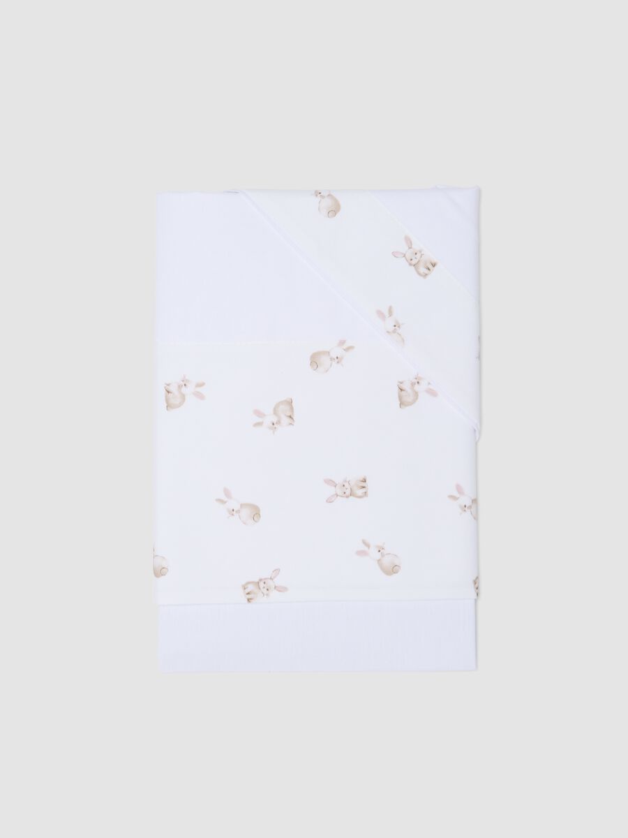 White pure cotton sheet set with bunny print_0