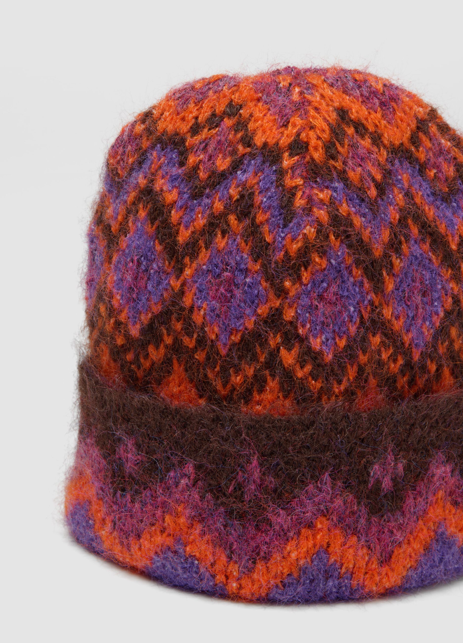 Cappello arancione e marrone in lana elasticizzata jacquard