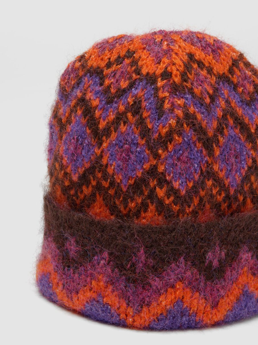Cappello arancione e marrone in lana elasticizzata jacquard_2