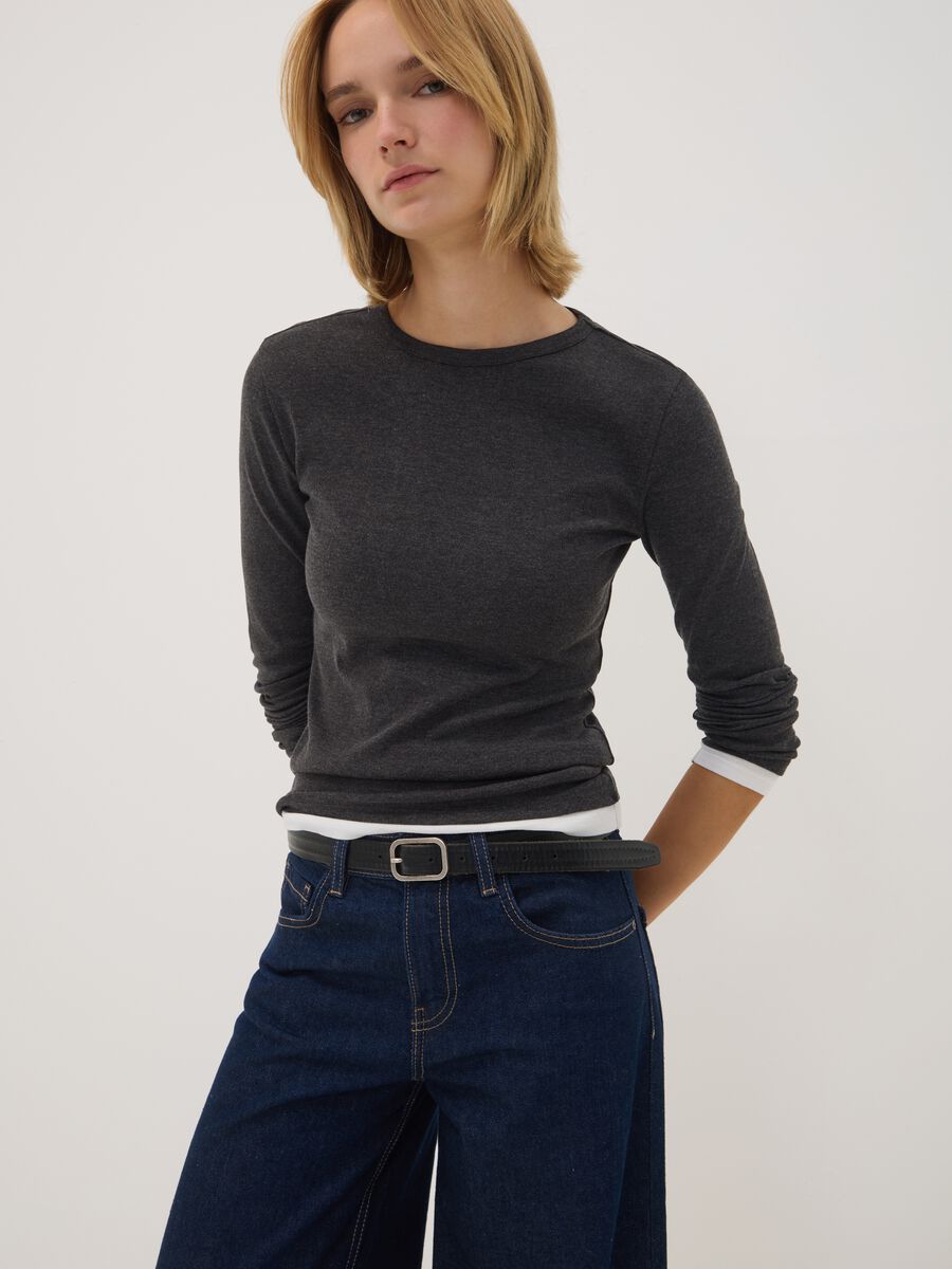 Grey cotton-blend crew-neck T-shirt_1