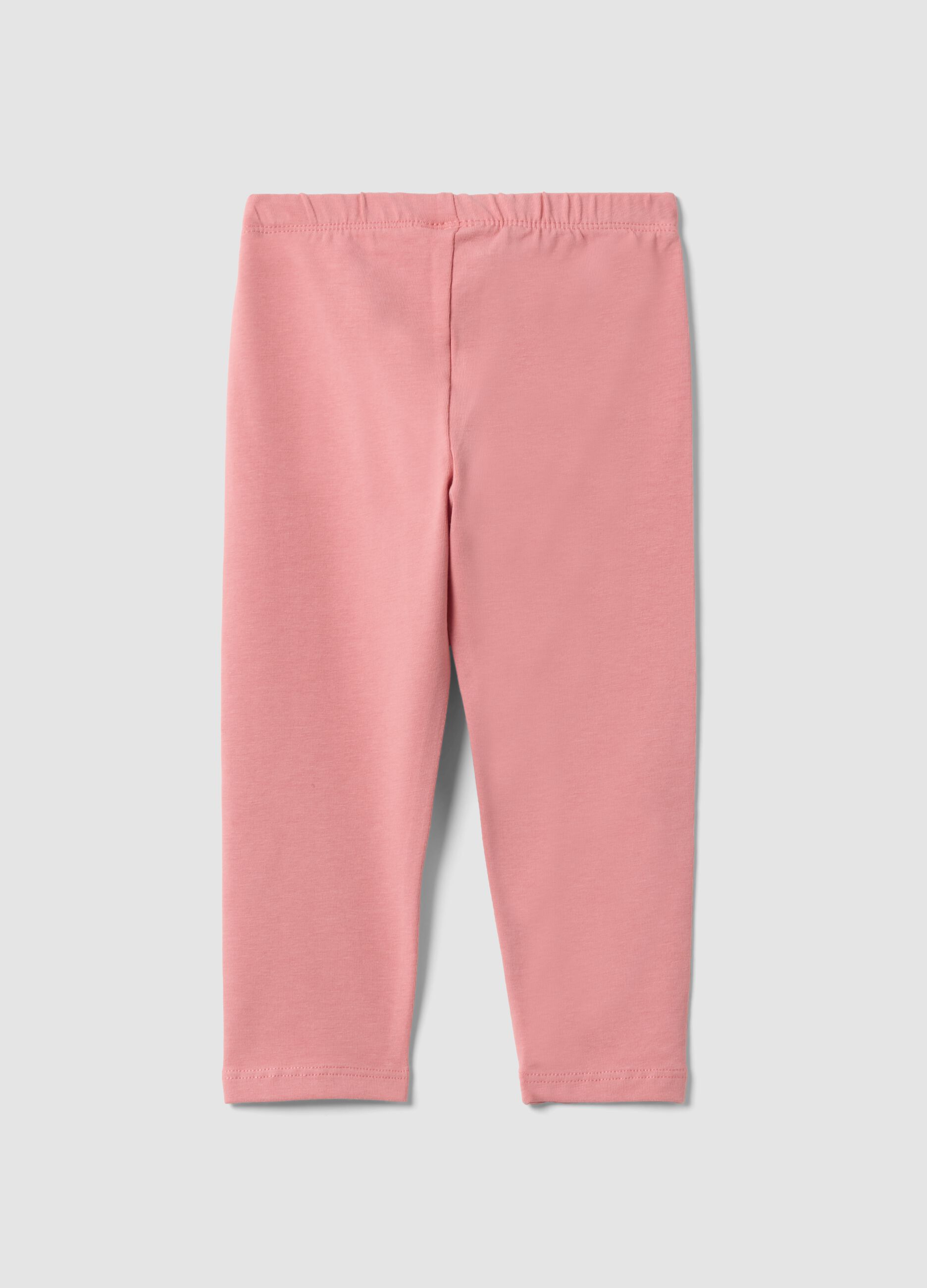 Pink slim-fit stretch organic cotton leggings for baby girl