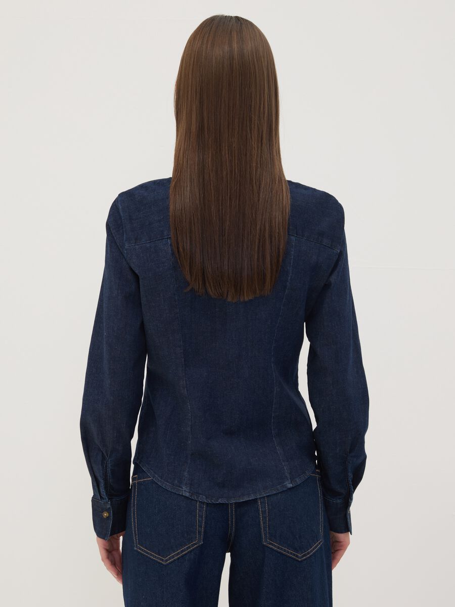 Dark blue slim-fit stretch cotton denim shirt_3