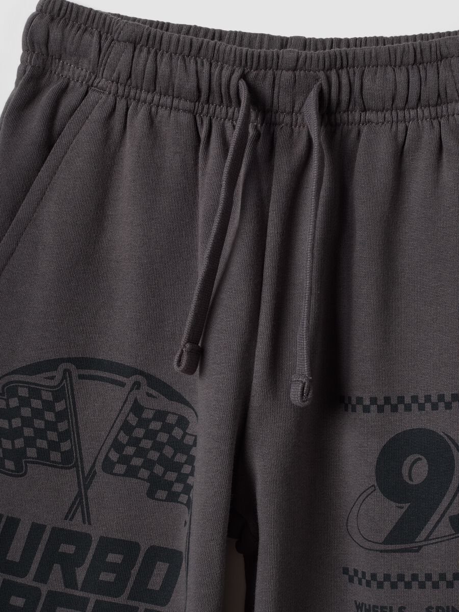 Grey pure cotton joggers with sporty print_2