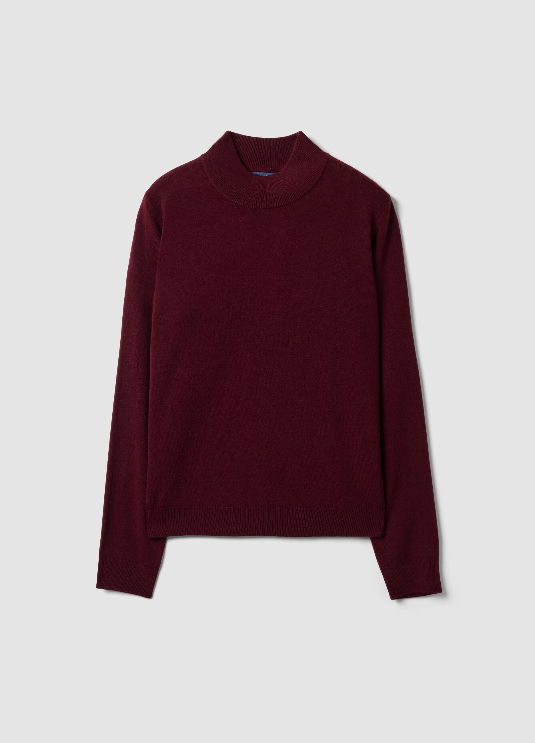 Purple long-sleeved top with high neck, regular fit