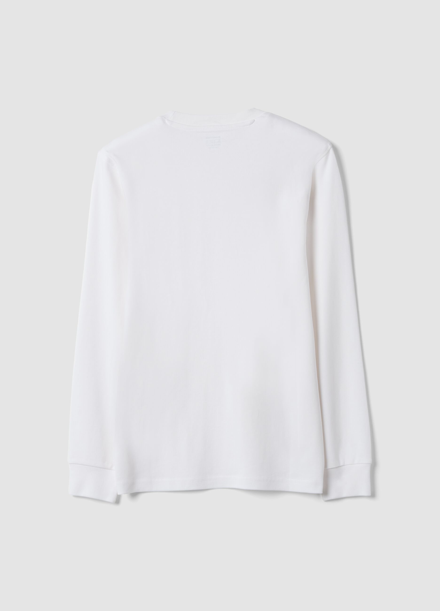 White long-sleeve crew-neck pure cotton T-shirt, regular fit
