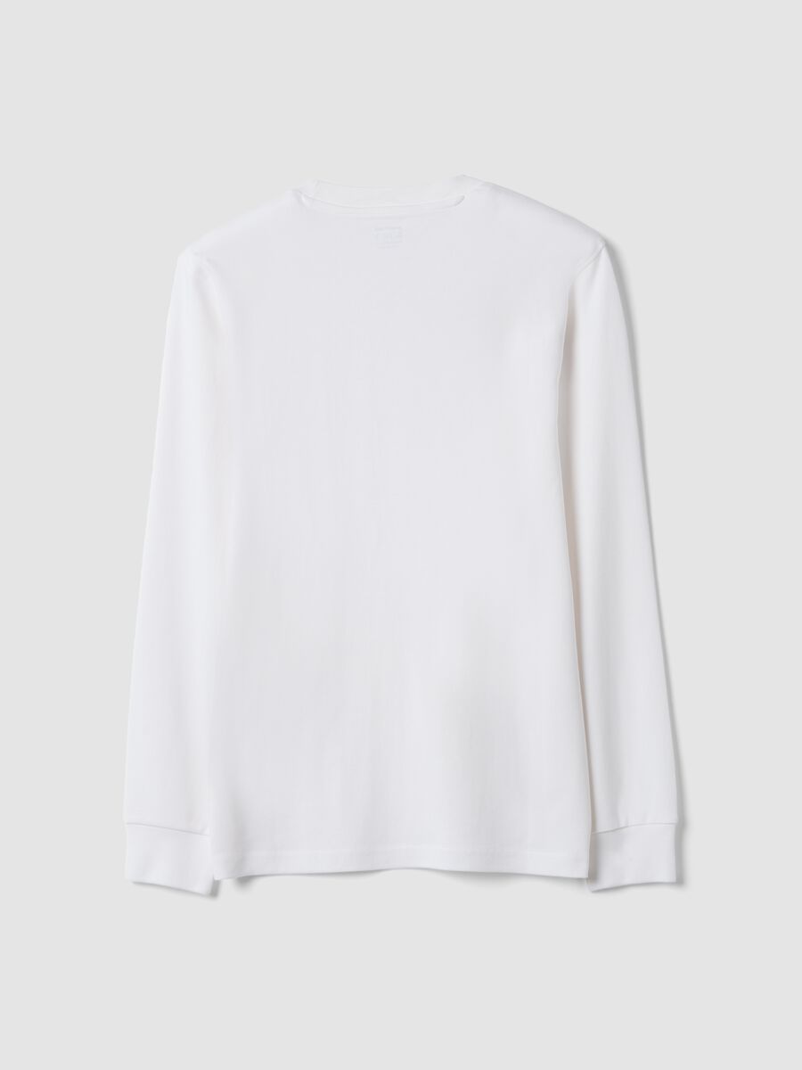 White long-sleeve crew-neck pure cotton T-shirt, regular fit_2