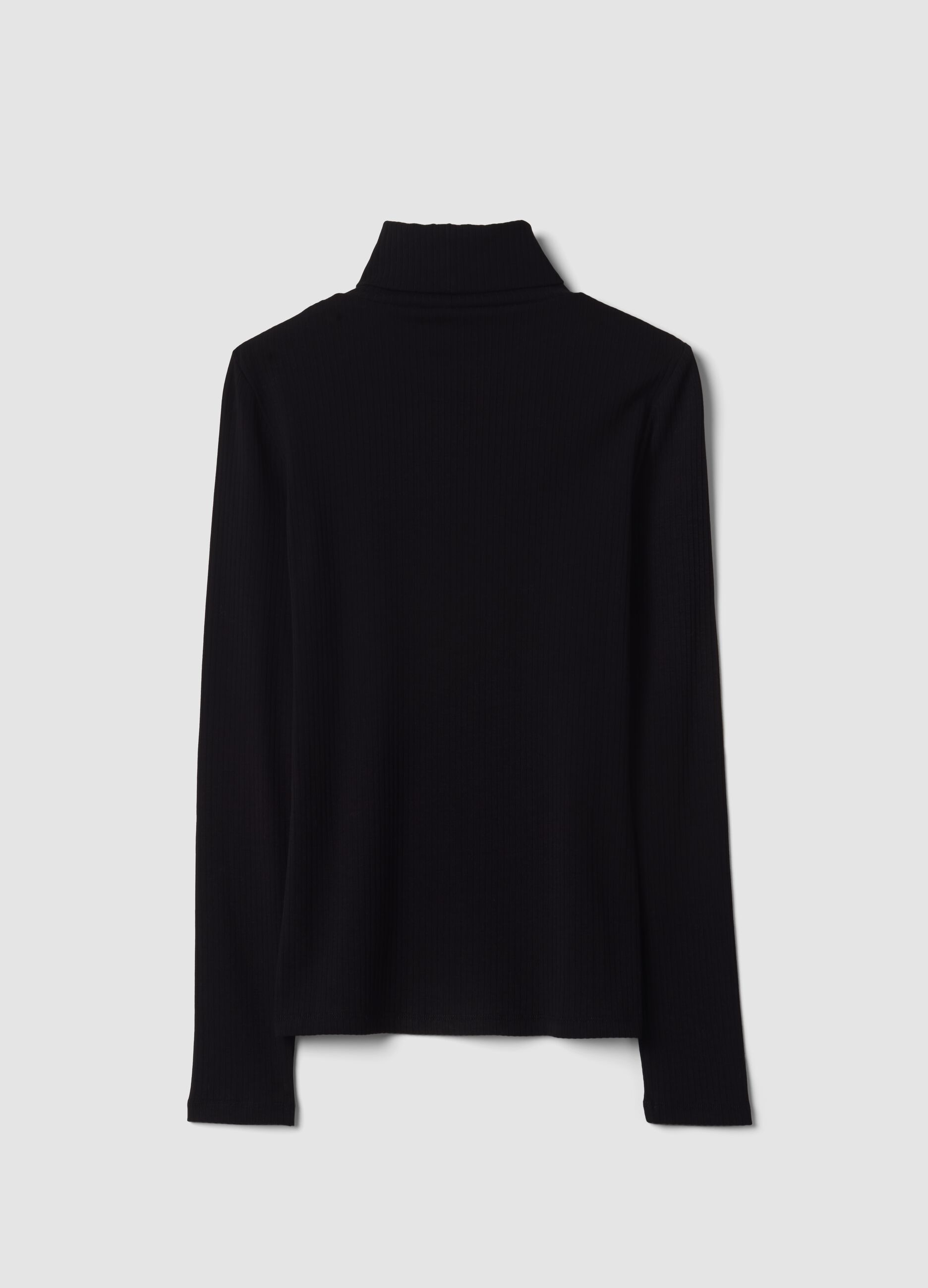 Black ribbed stretch-cotton crew-neck T-shirt, regular fit