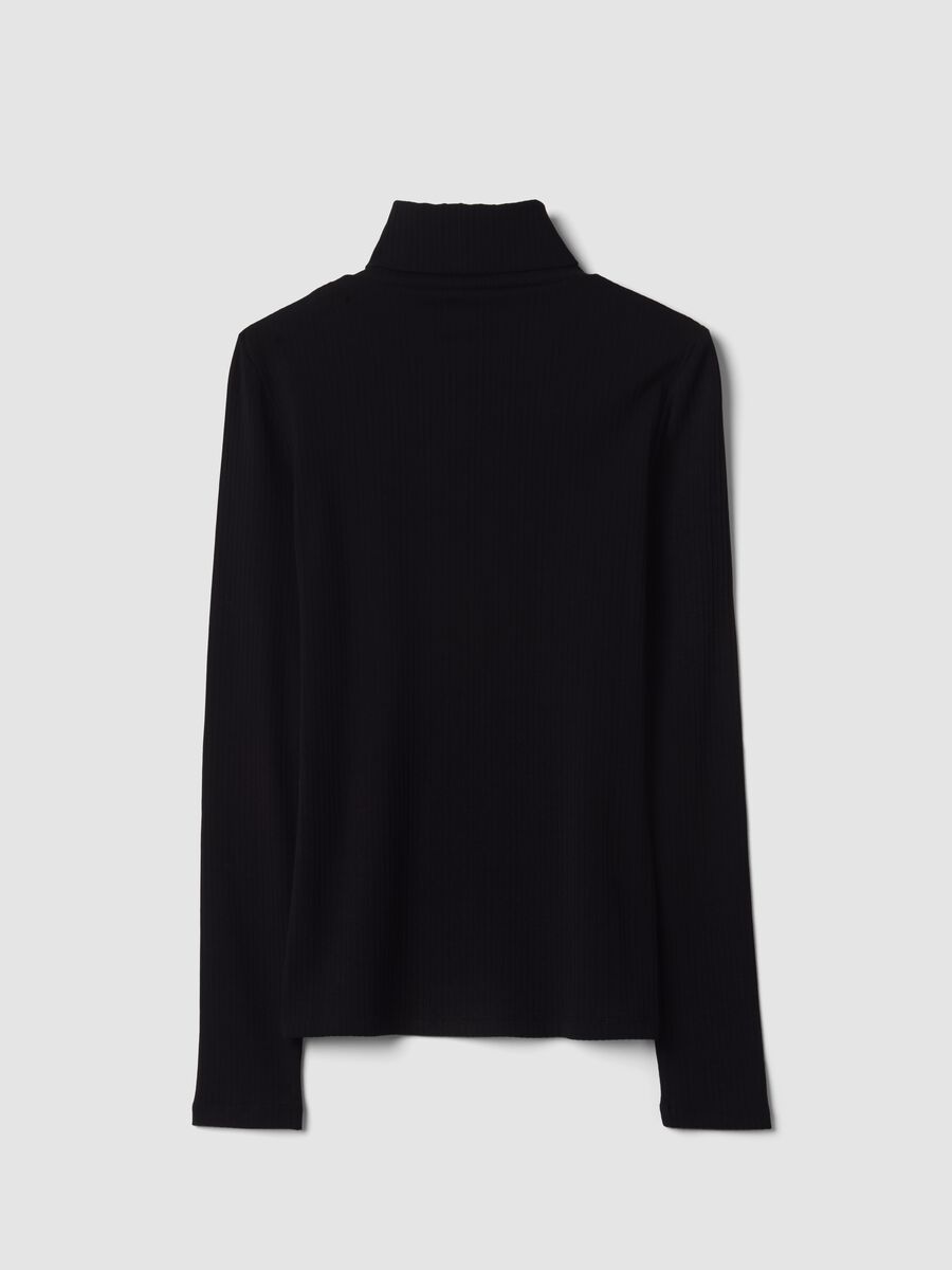 Black ribbed stretch-cotton crew-neck T-shirt, regular fit_2