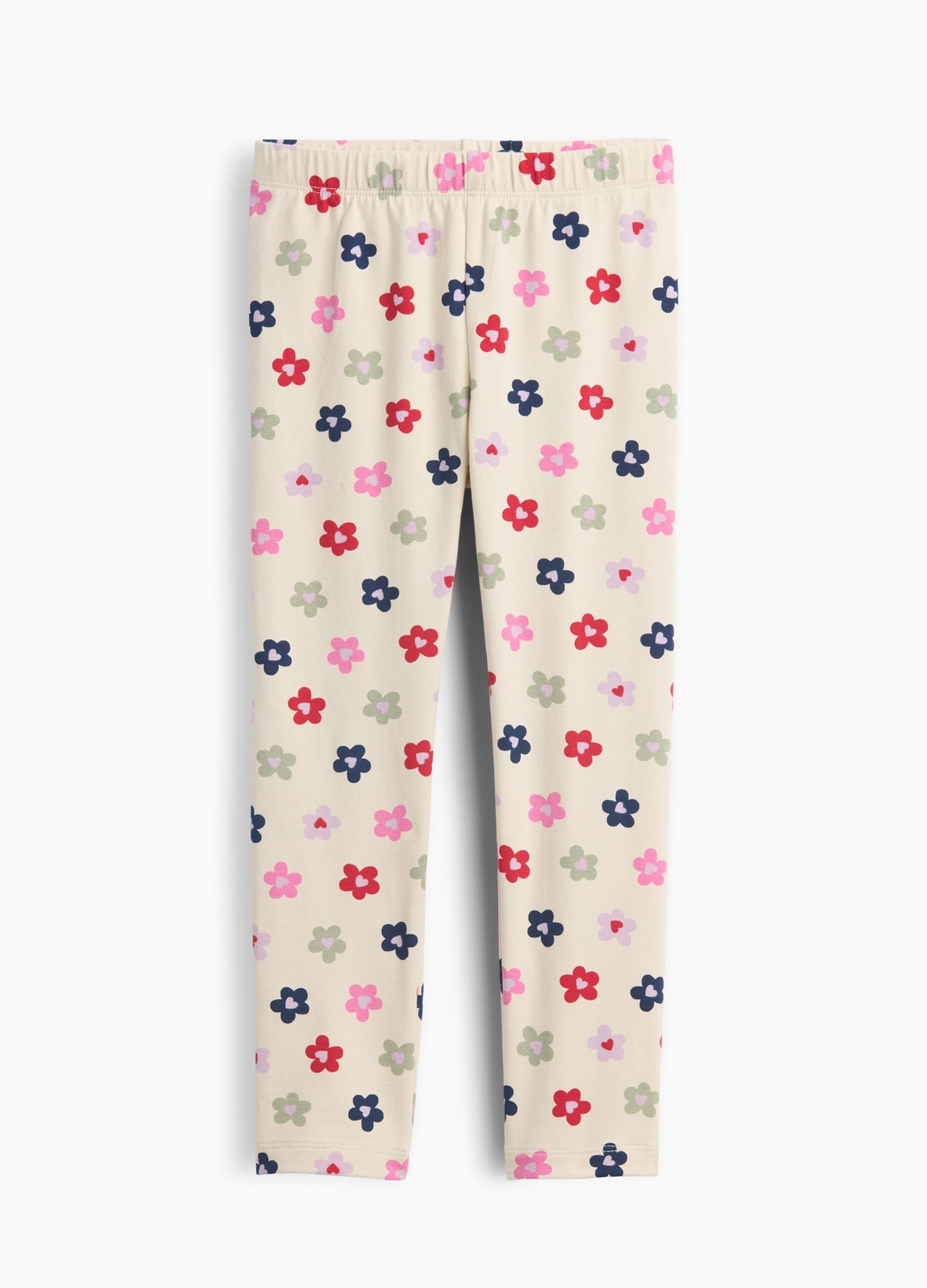 Beige stretch cotton leggings with floral print