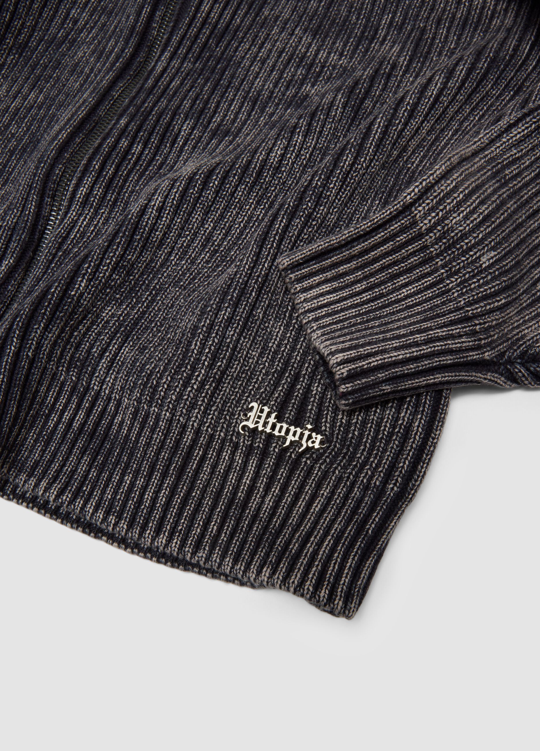 Knit Ribbed Hoodie Vintage Grey