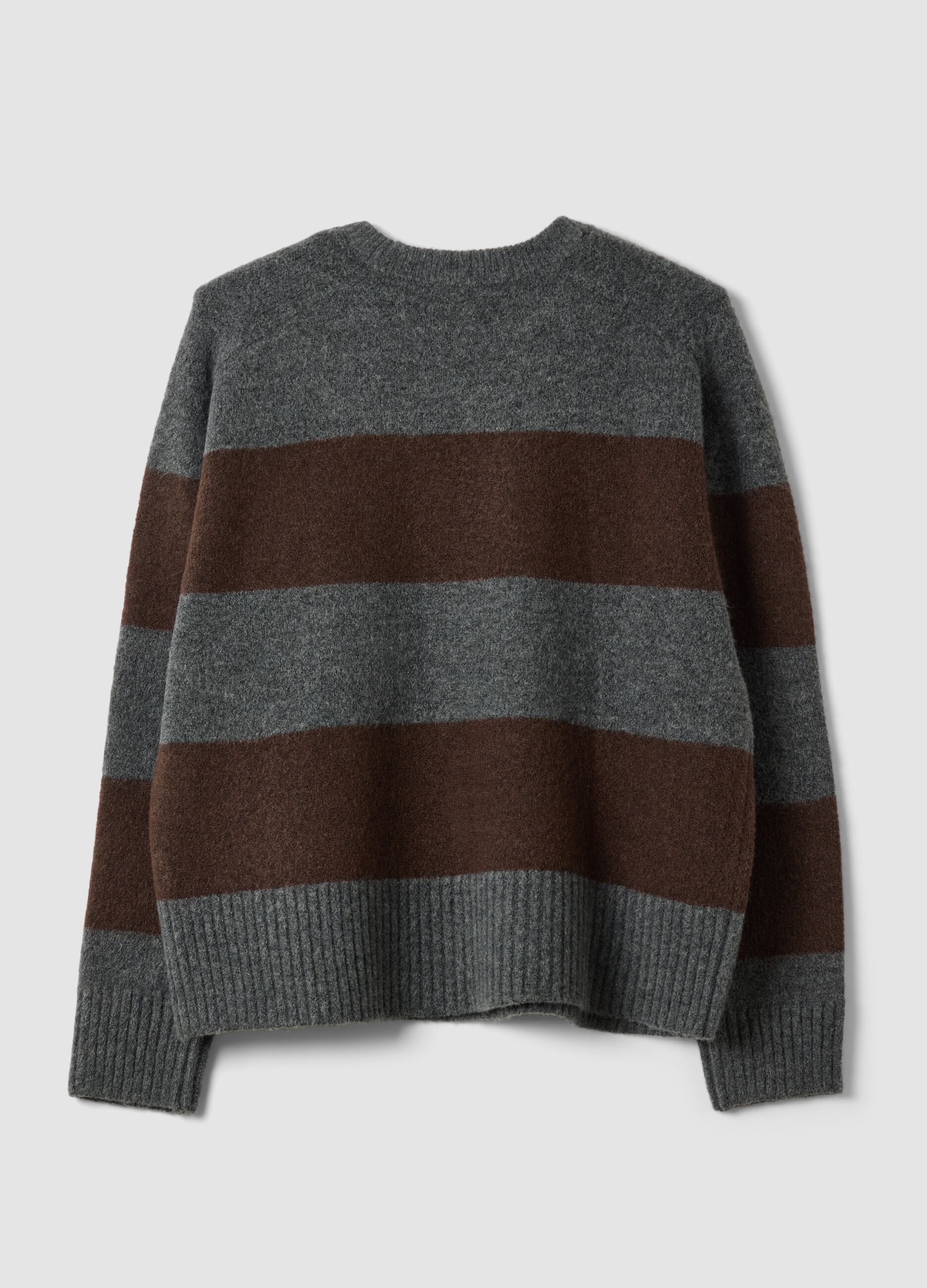 Grey stretch wool striped crew-neck jumper