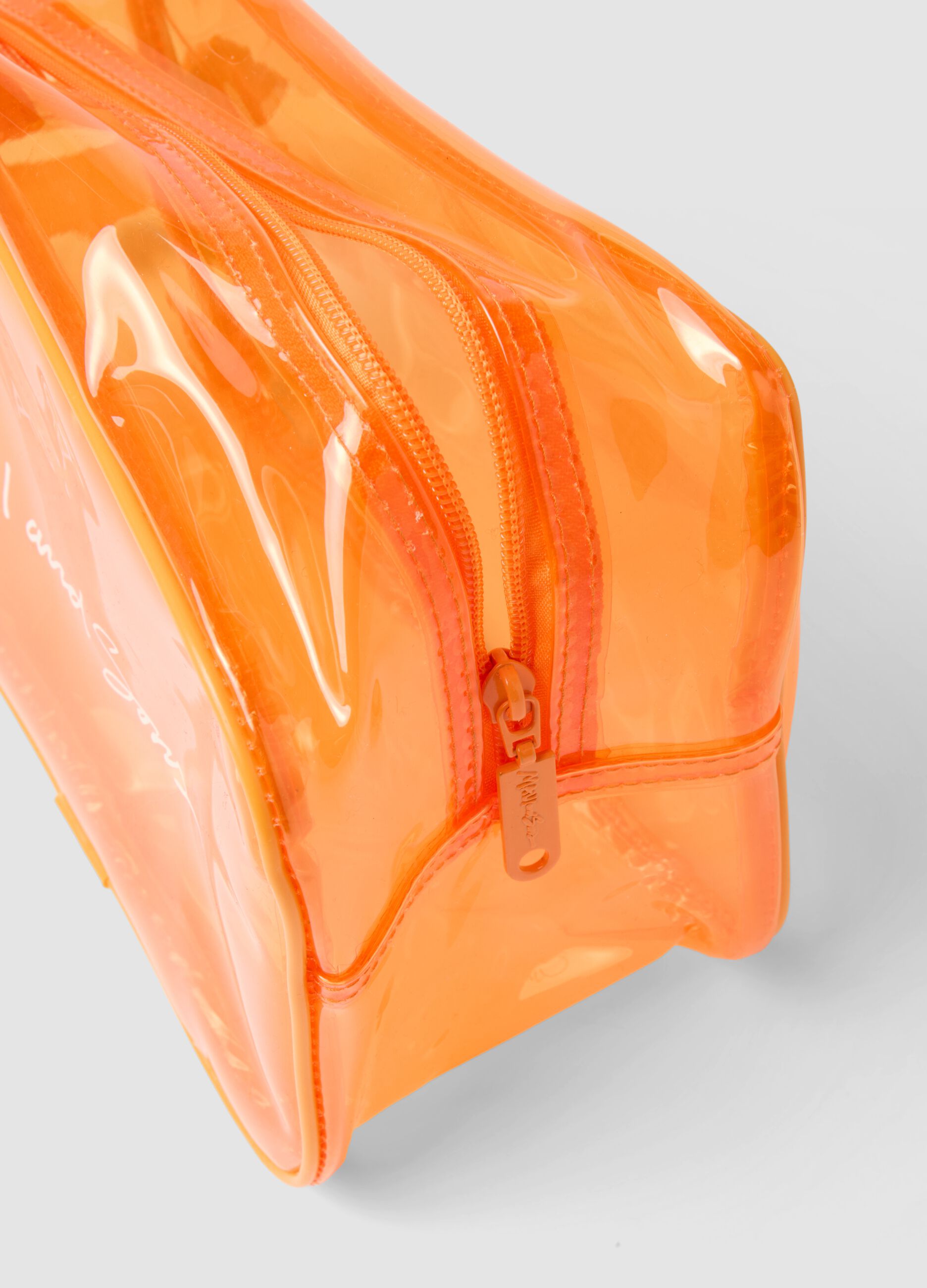 Orange toiletry bag with zip closure