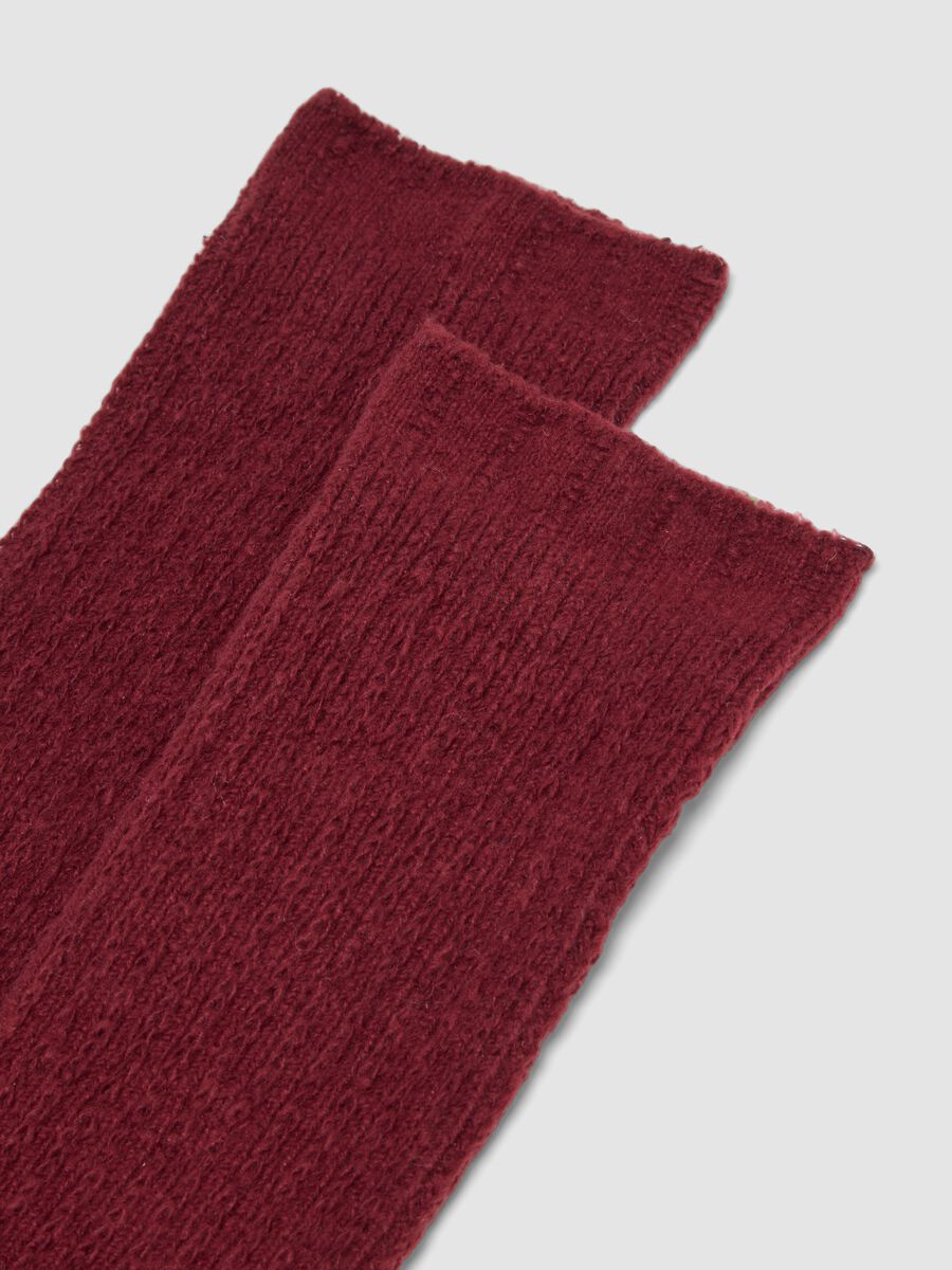 Burgundy red knee-high socks in stretch fabric_1
