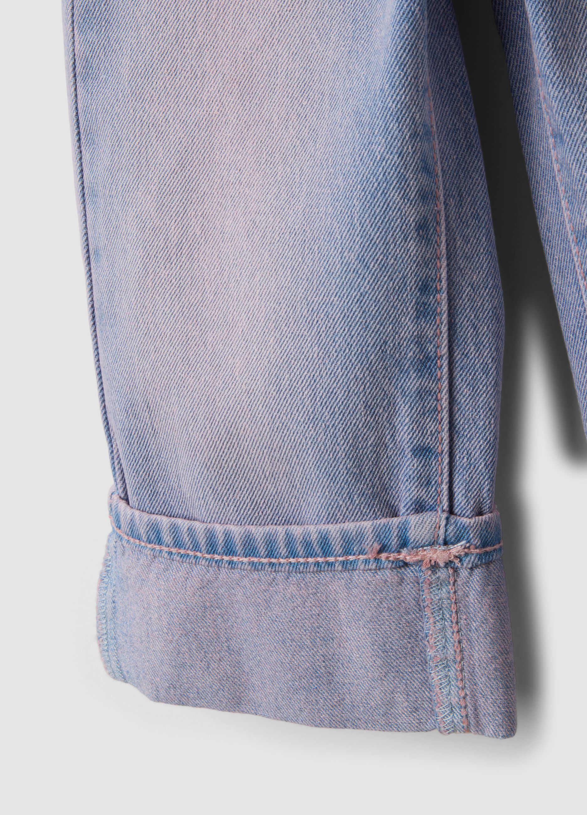 Blue denim straight-fit jeans in pure cotton with turn-up cuffs for baby girl
