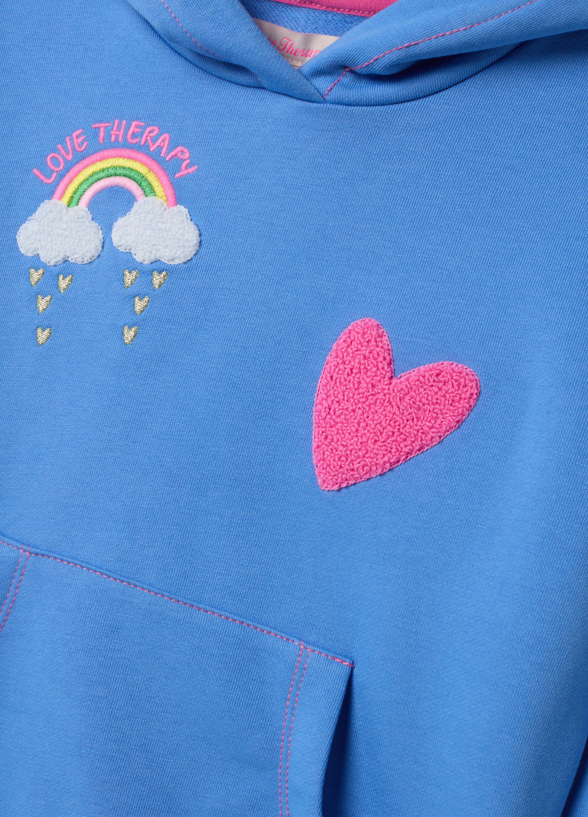 Blue cotton-blend hoodie with embroidered details, regular fit
