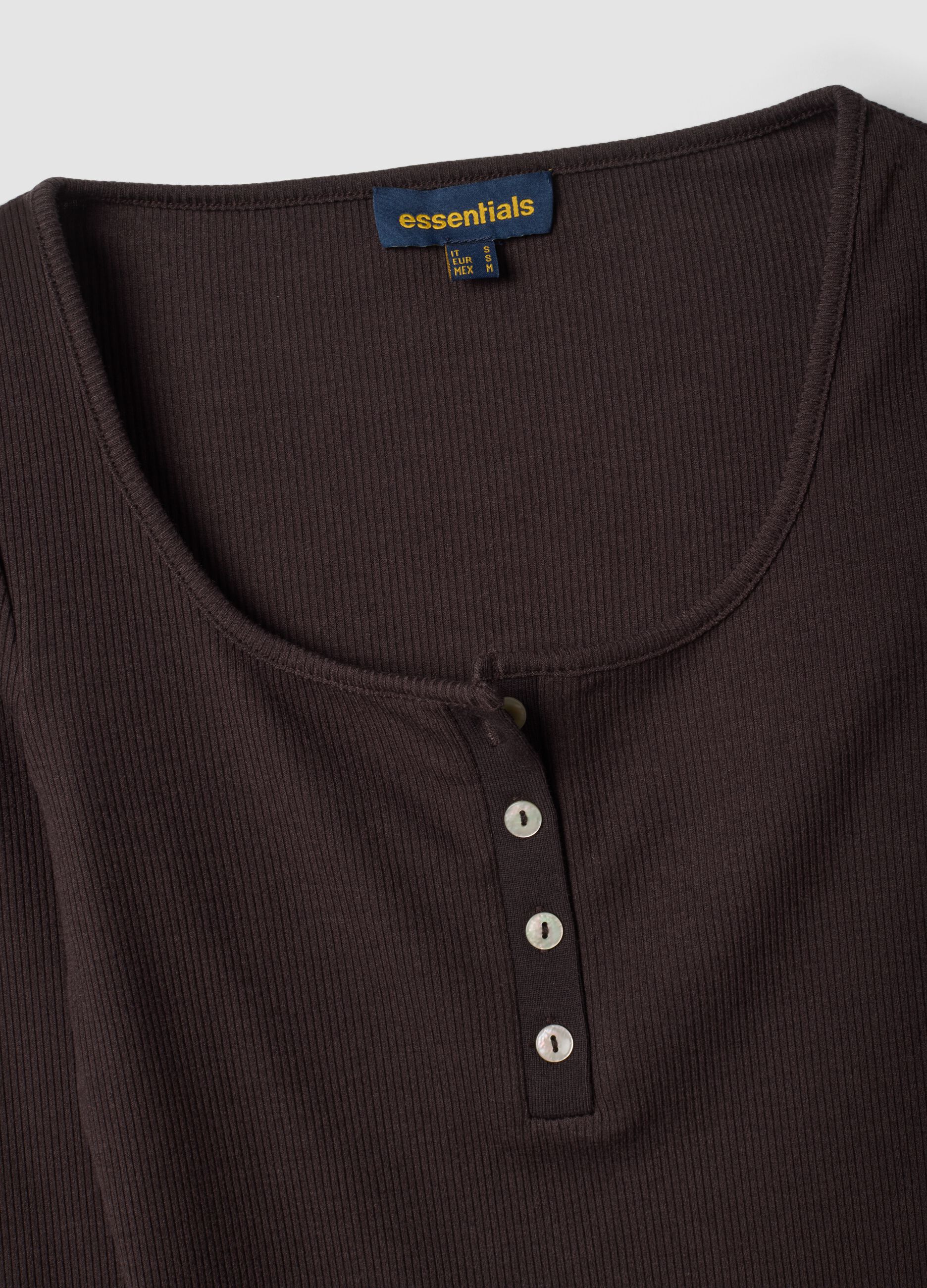 Brown stretch viscose crew-neck T-shirt