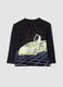 T-shirt nera in cotone organico elasticizzato con stampa macchina_0