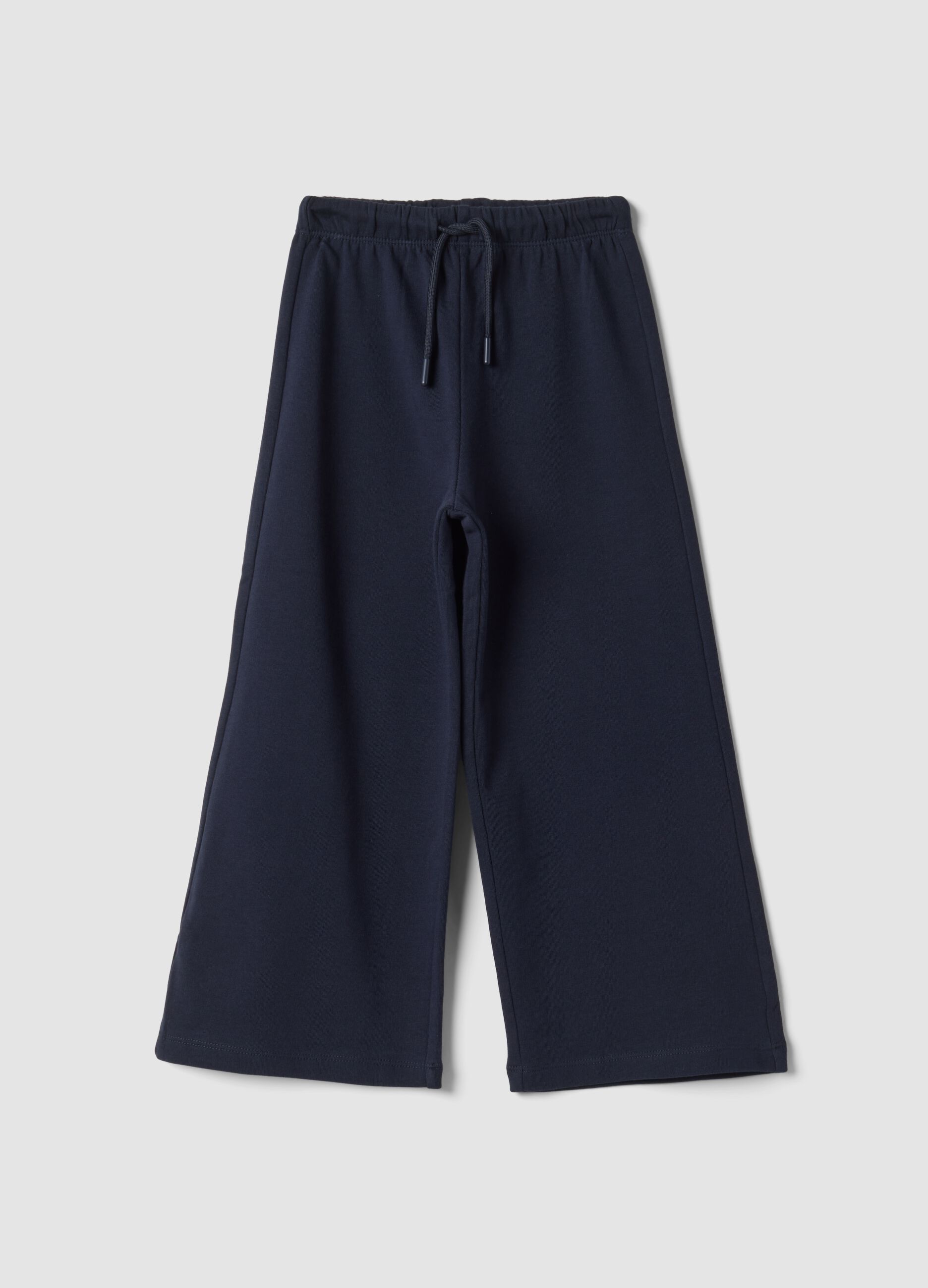 Pantaloni blu in puro cotone a gamba ampia