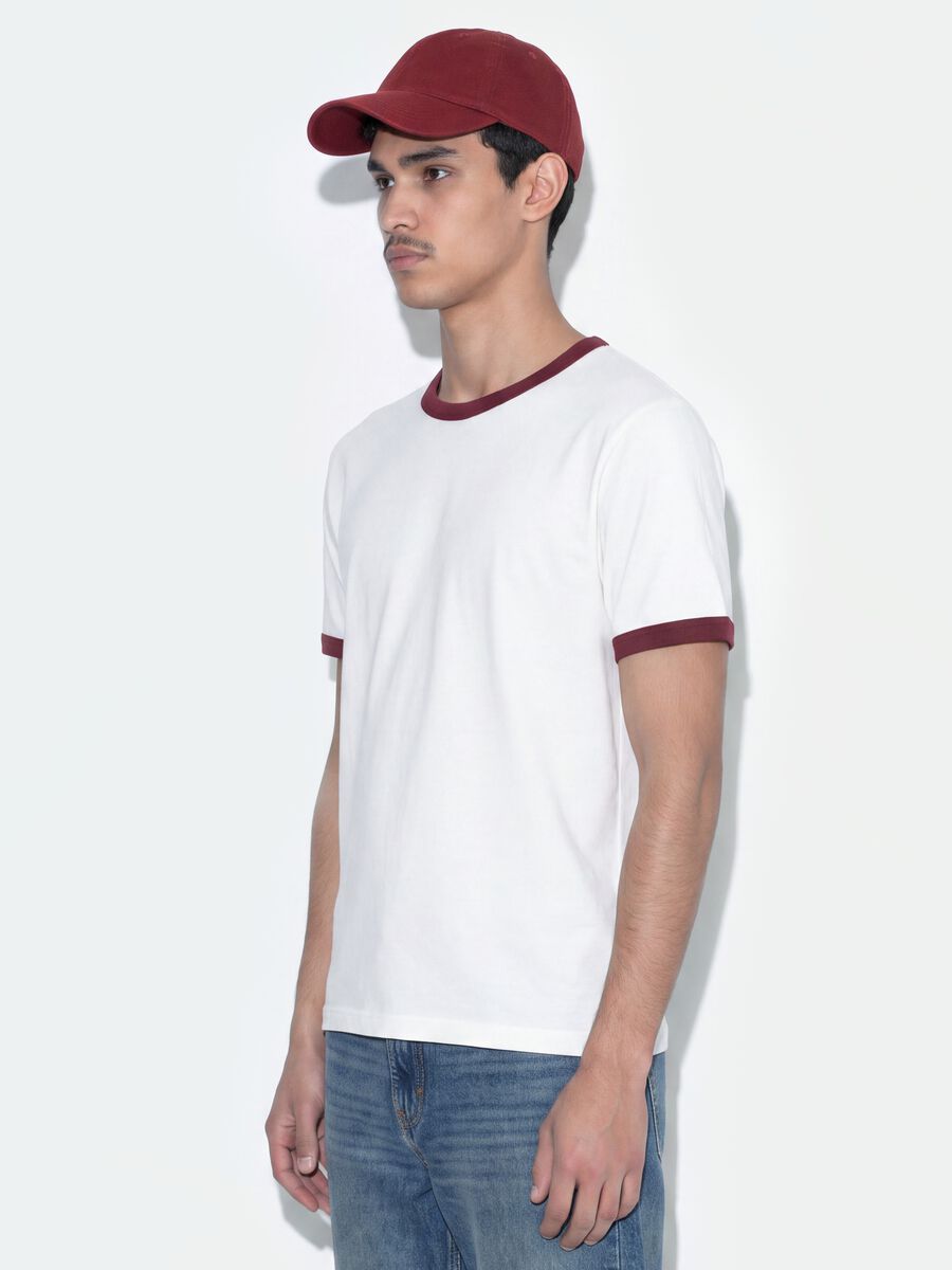 White pure cotton fitted crew-neck T-shirt_0