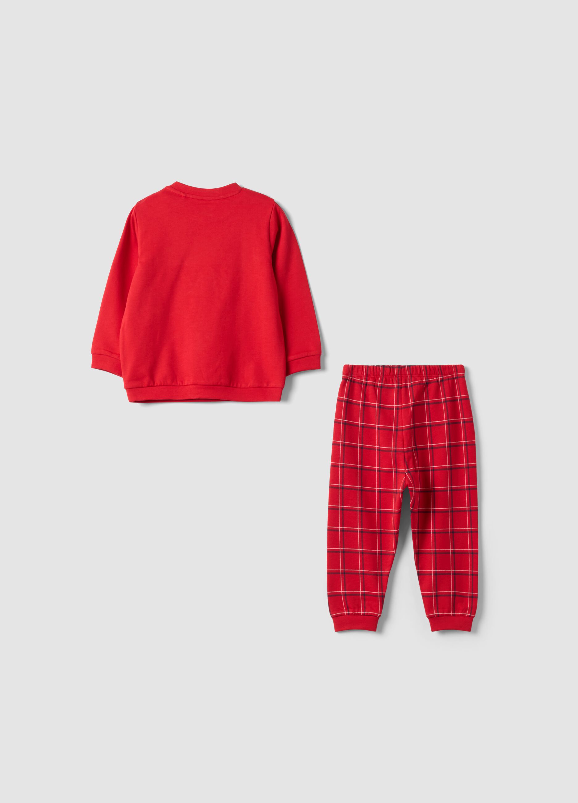 Red crew-neck Christmas pure cotton fleece pyjamas