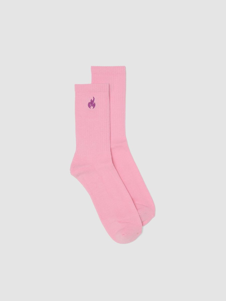 Pink cotton-blend sports socks with embroidered logo_0