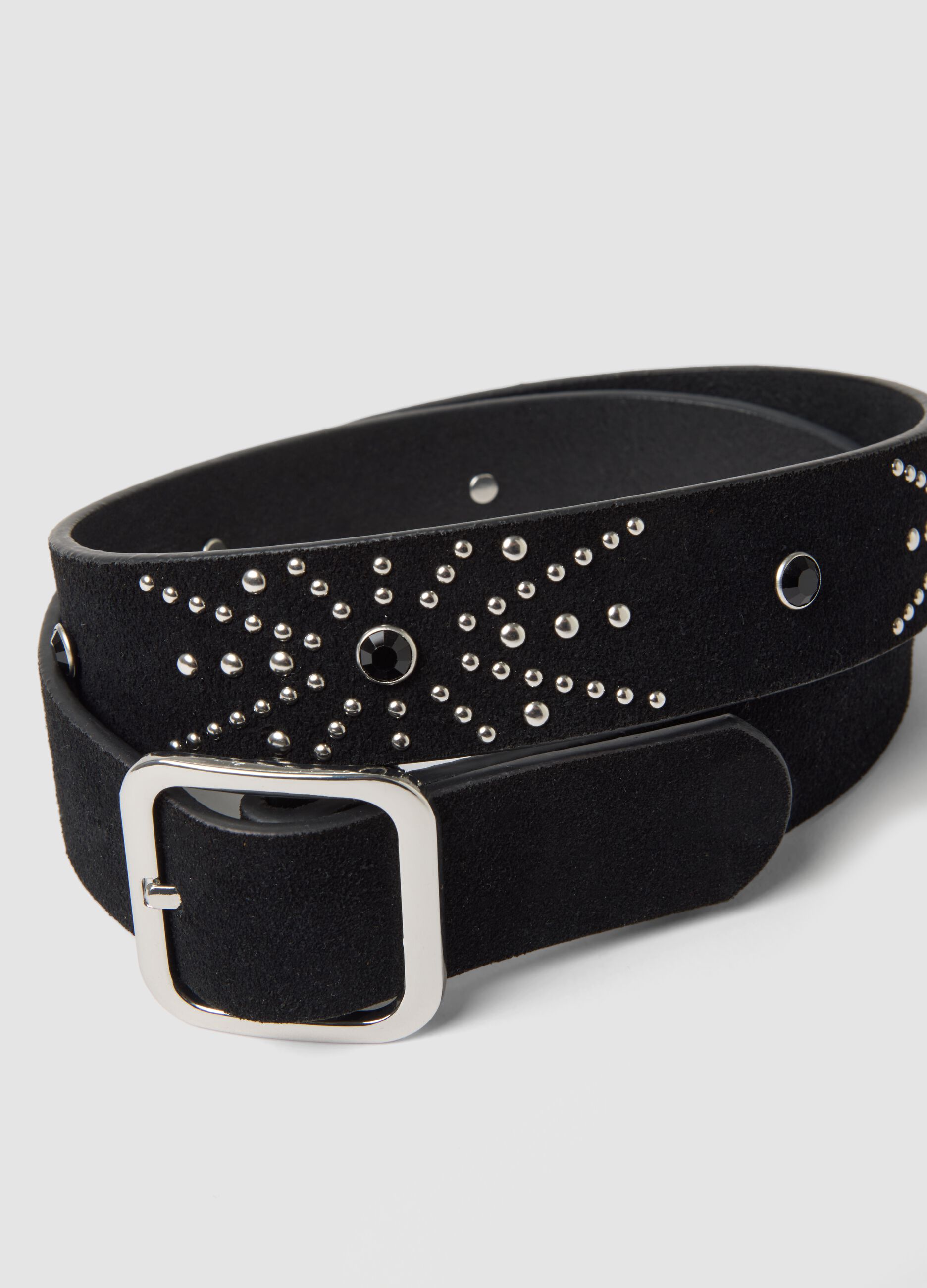 Black genuine leather studded belt