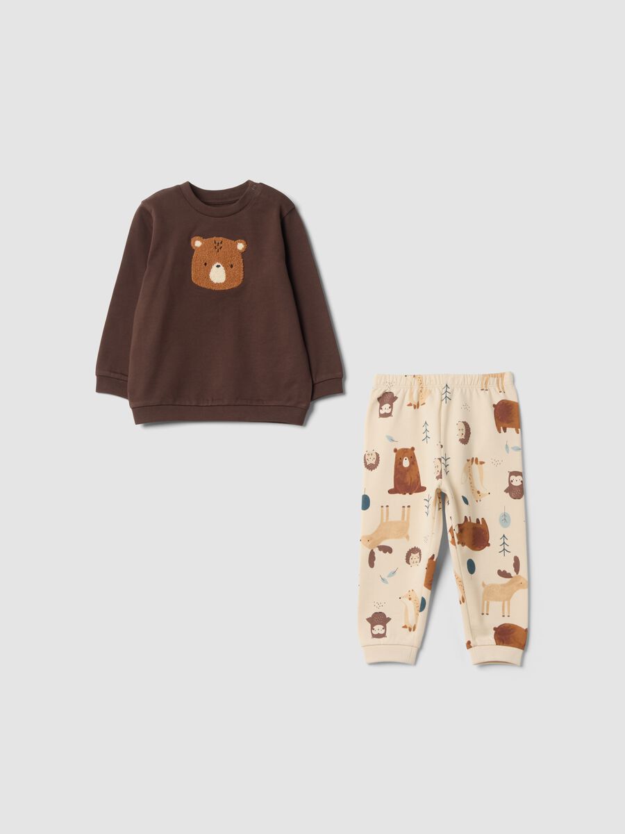 Brown crew-neck pyjamas in pure organic cotton_0