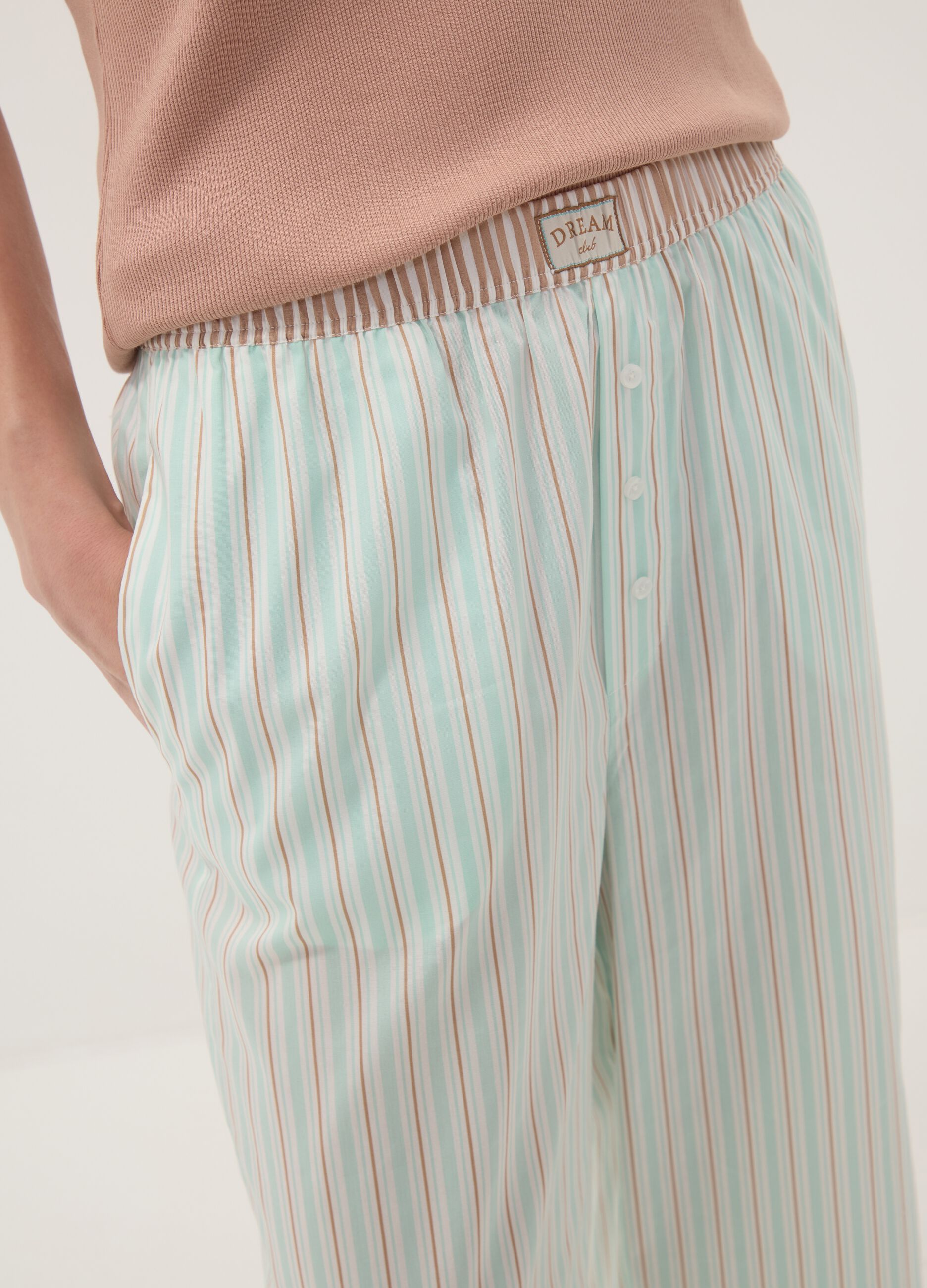 Green striped stretch cotton-blend poplin pyjama trousers