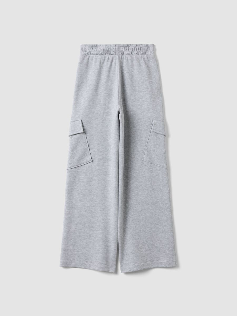 Grey pure cotton wide-leg trousers with cargo pockets_1