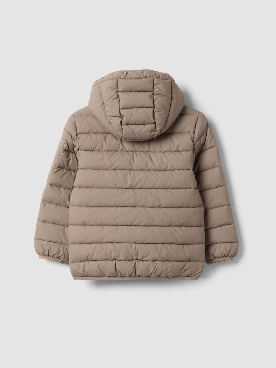 Beige ultralight padded hooded zip jacket for boys_1