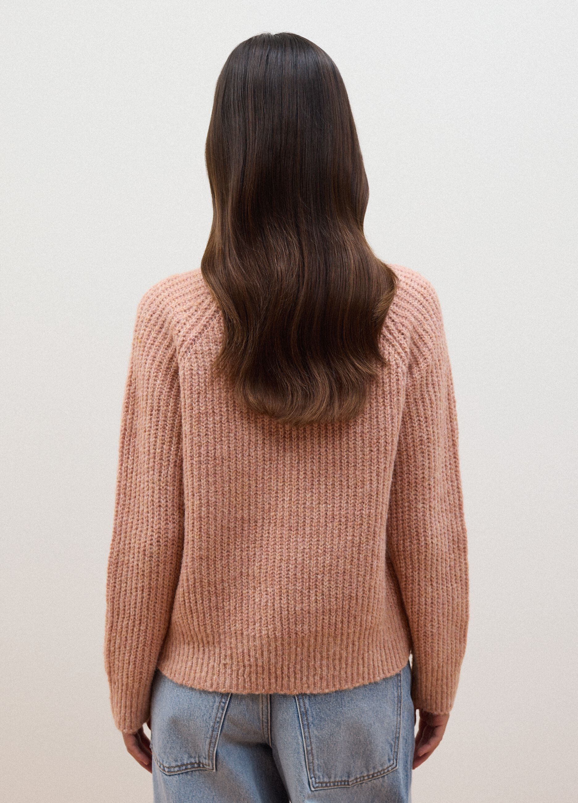 Pink ribbed stretch-wool jumper, regular fit