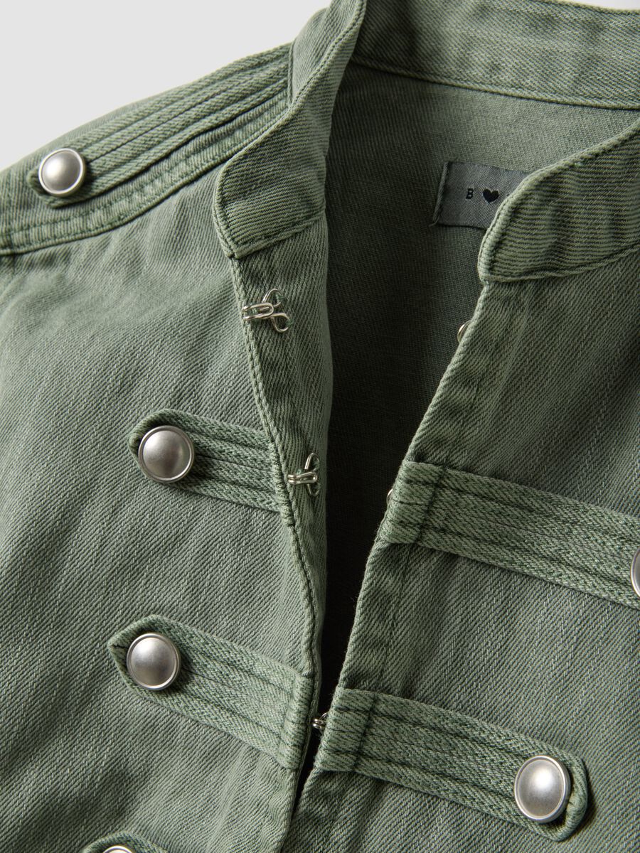 Green pure cotton jacket with concealed buttons, slim fit_1