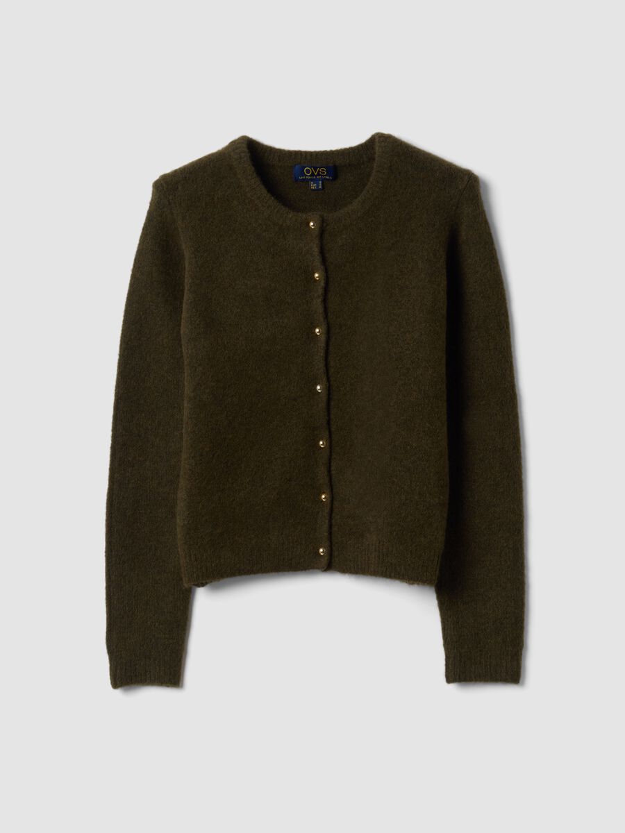 Green stretch-wool crew-neck cardigan, regular fit_4
