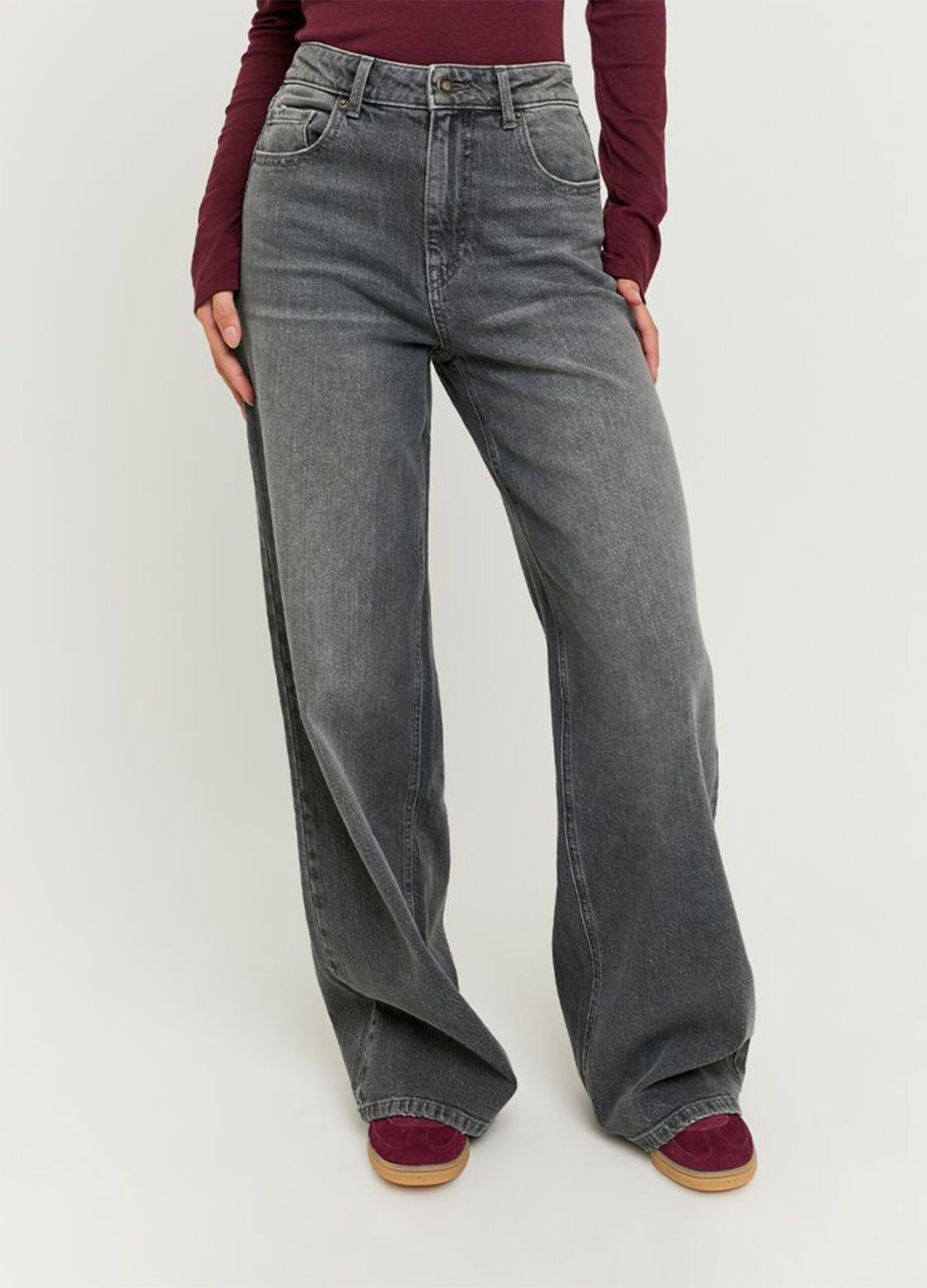 Grey Denim Cotton Regular Fit Trousers