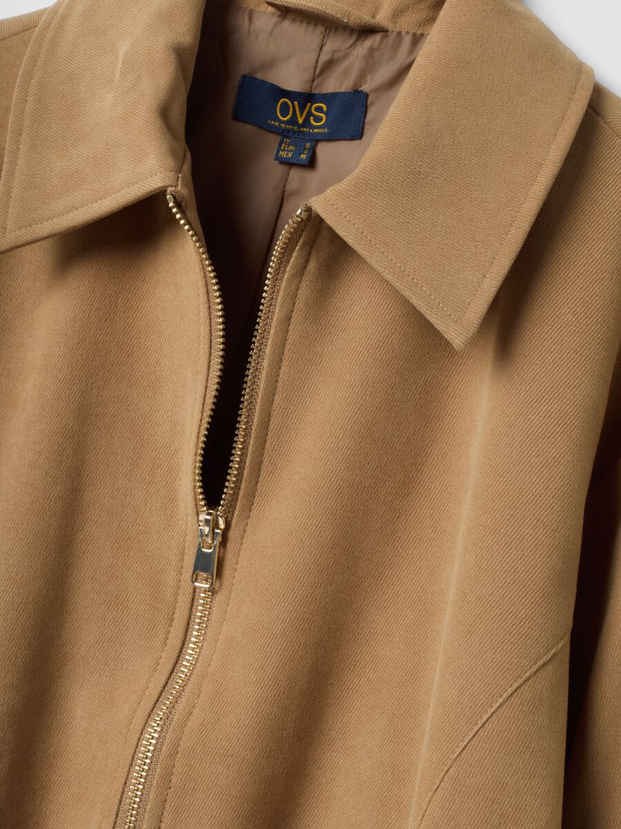Beige stretch-fabric over-fit blazer with zip fastening_5