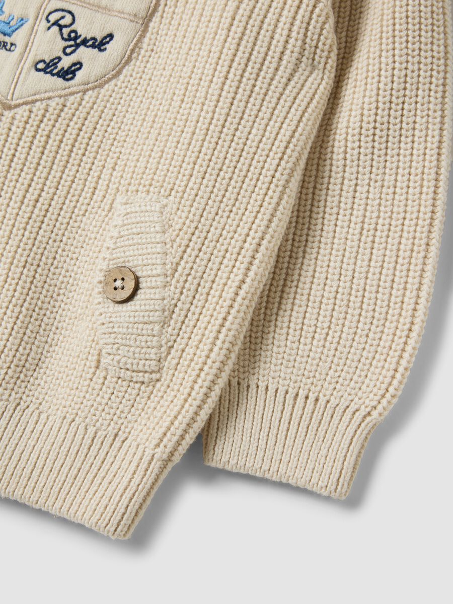 Beige pure cotton knit jumper with crew neck_3