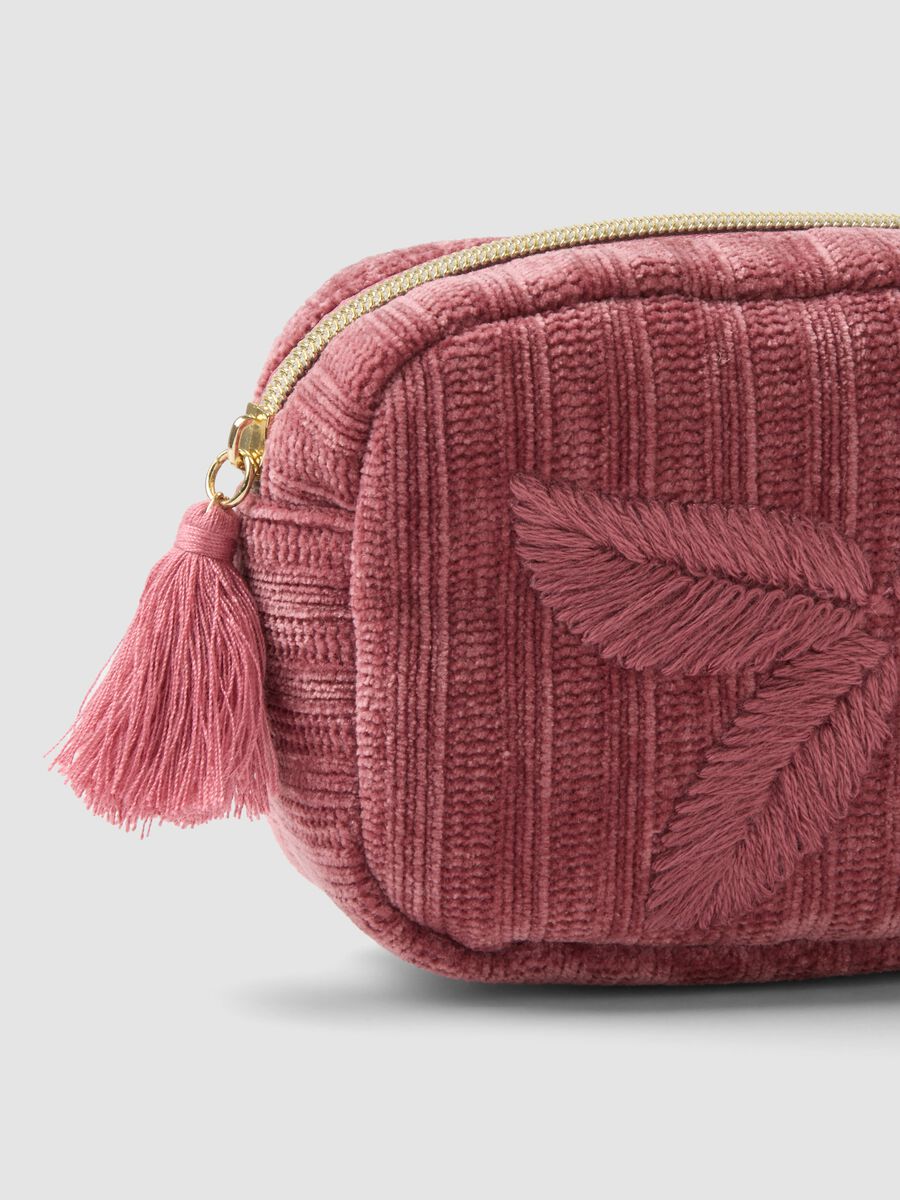 Pink beauty pouch with floral embroidery and tassel_2