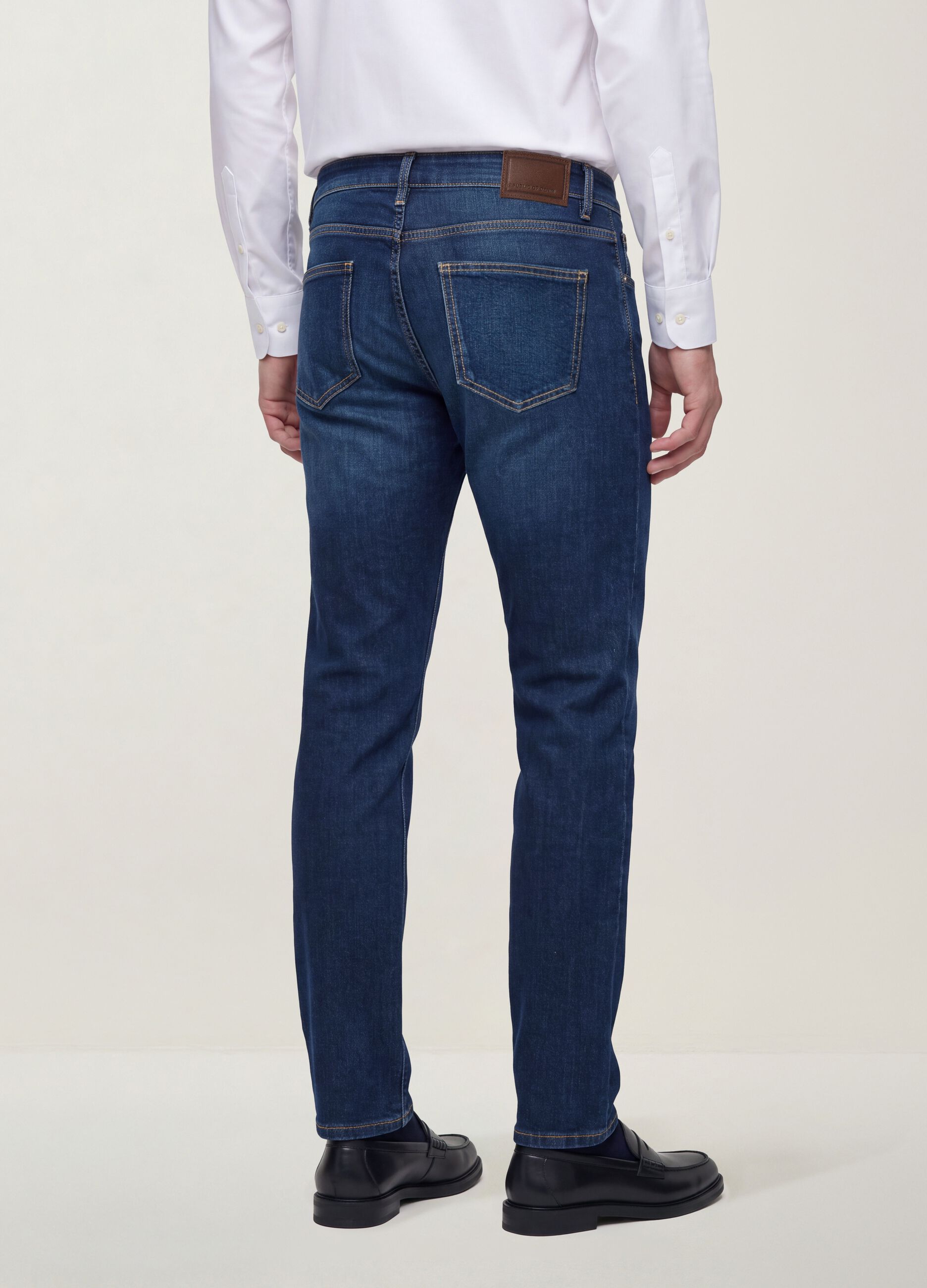 Slim fit dark-wash stretch cotton jeans